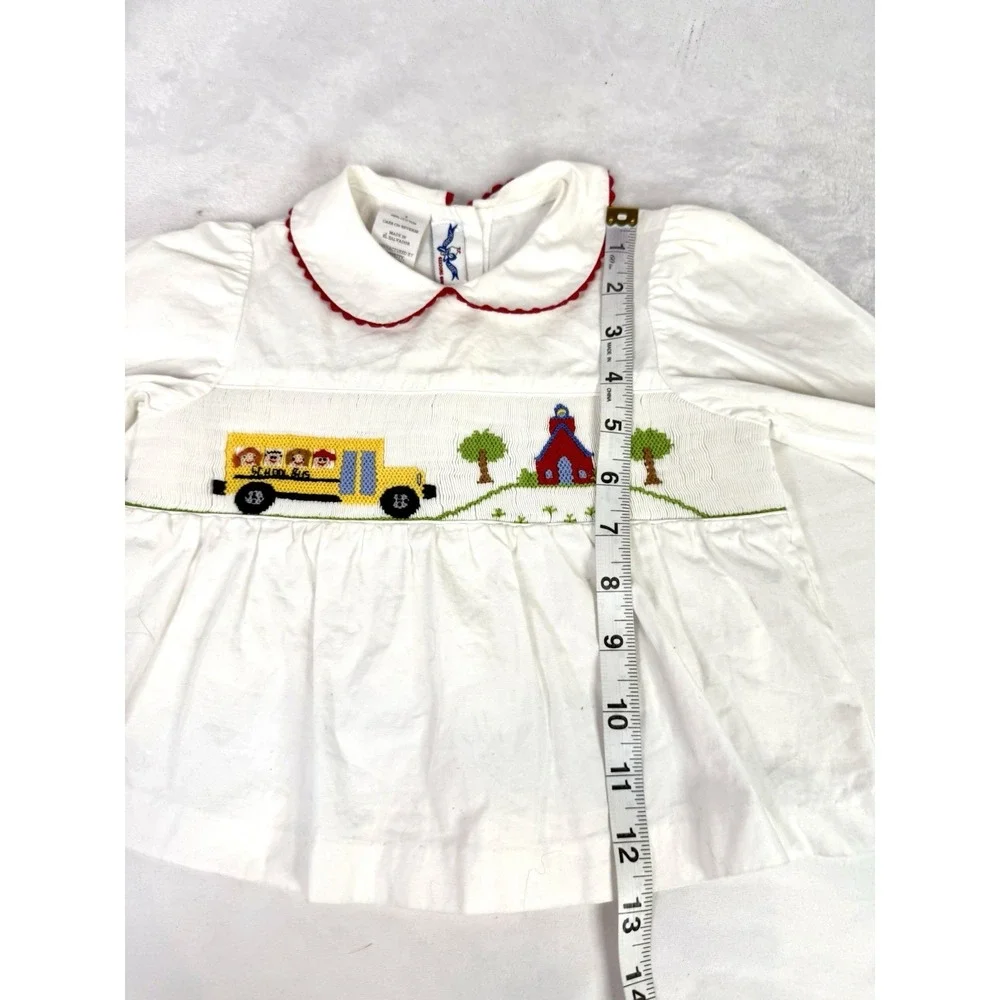 Silly Goose Smocked School Bus Dress Toddler 2 White Back To‎ School